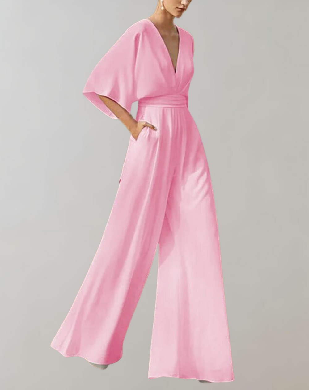Women's Elegant V-Neck Wide Leg Cape Sleeve Jumpsuit