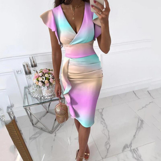 Women's Ruffle Trim Wrap Midi Occasion Dress