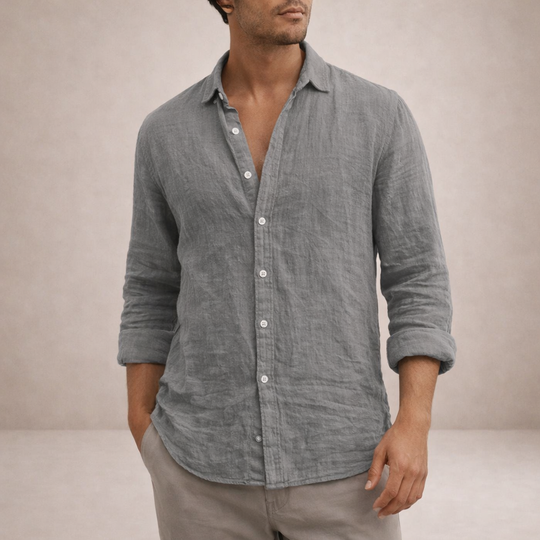 Men's Casual Linen-Blend Button-Up Shirt