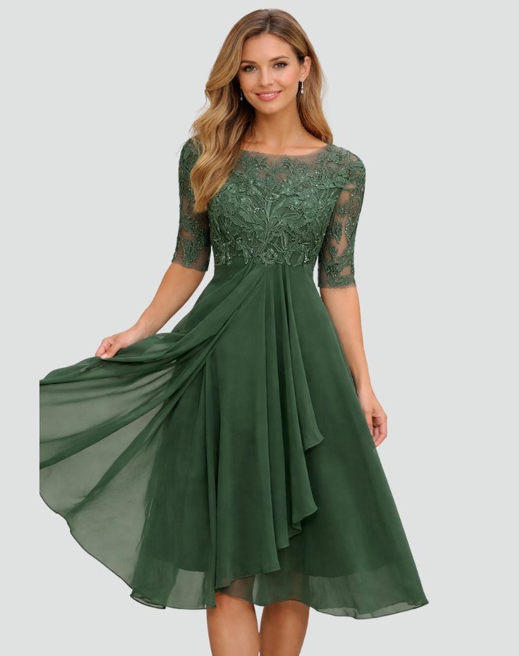 Women's Floral Lace Overlay Midi Dress
