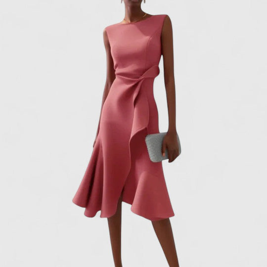 Women's Elegant Sleeveless Mermaid Midi Dress with Waist Tie