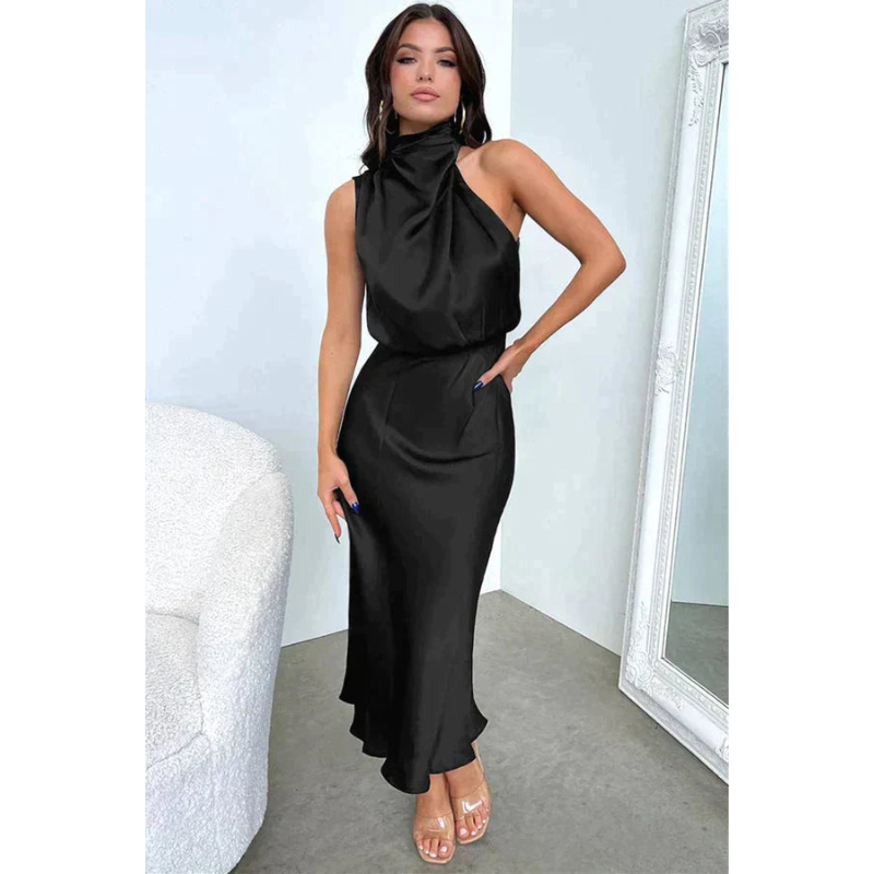 Women's Satin Halter Neck Maxi Dress