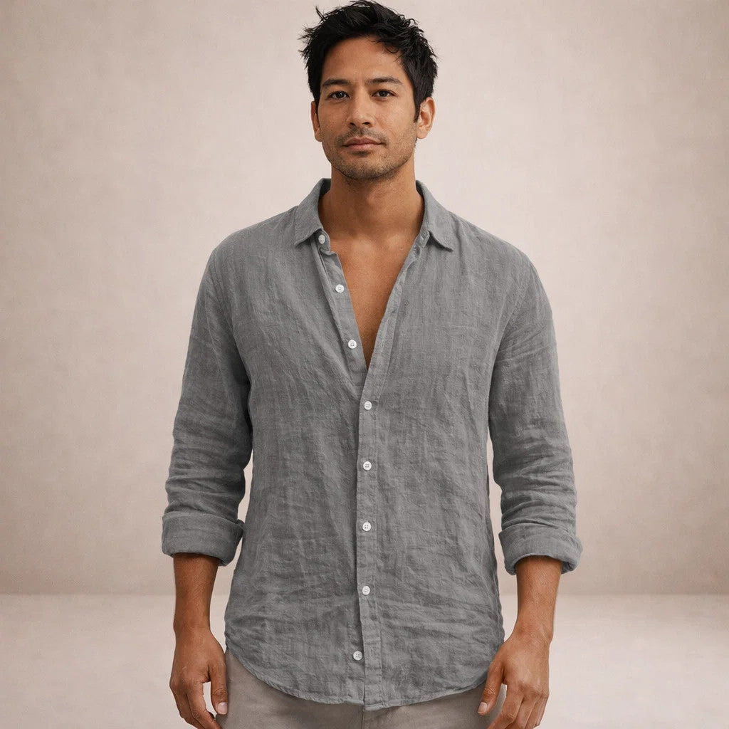 Men's Casual Linen-Blend Button-Up Shirt