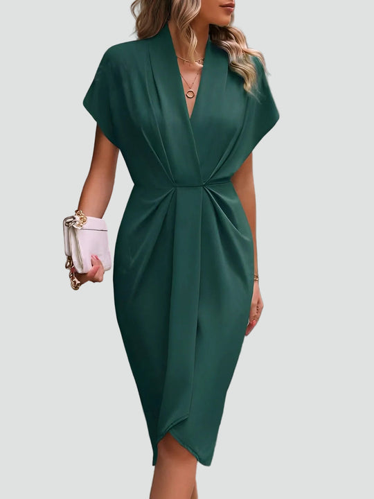 Women's Draped Waist Surplice Midi Dress