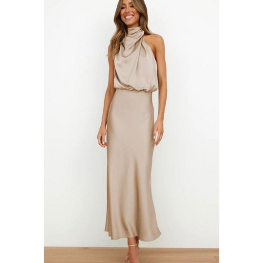 Women's Satin Halter Neck Maxi Dress