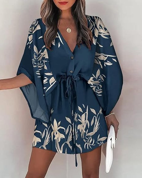 Damen Wickel-Minikleid mit Blumenmuster