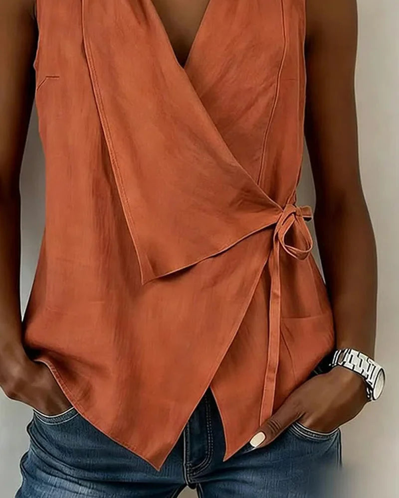 Women's Sleeveless Wrap-Front Tie Blouse