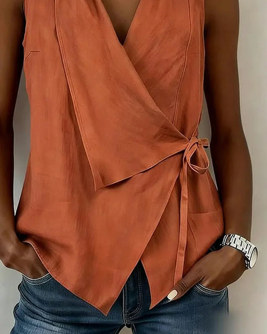 Women's Sleeveless Wrap-Front Tie Blouse