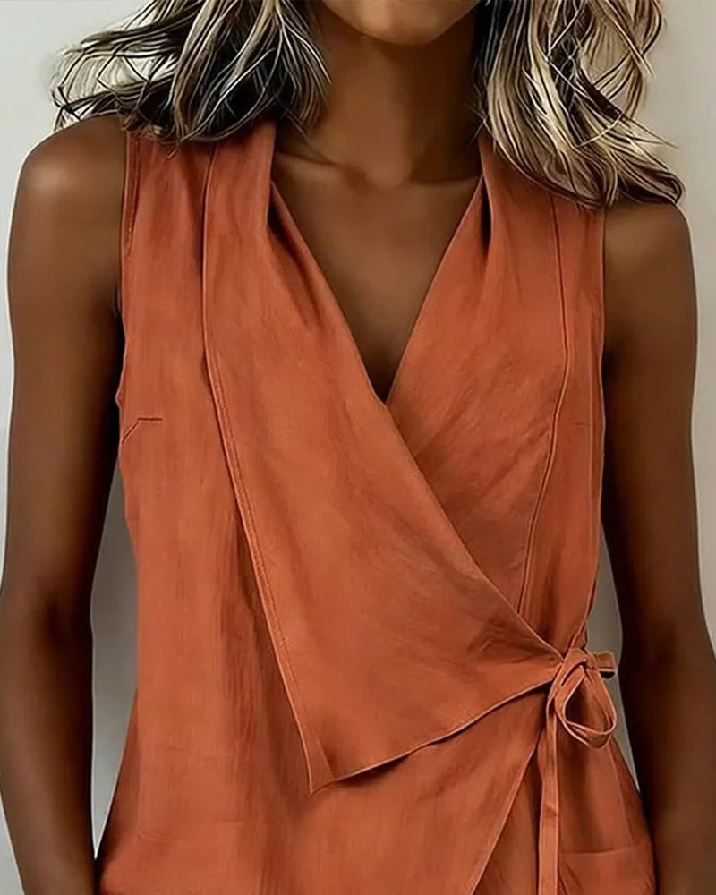 Women's Sleeveless Wrap-Front Tie Blouse