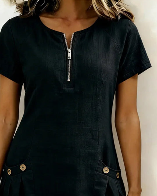 Damen Freizeitkleid mit Reißverschluss und Taschen