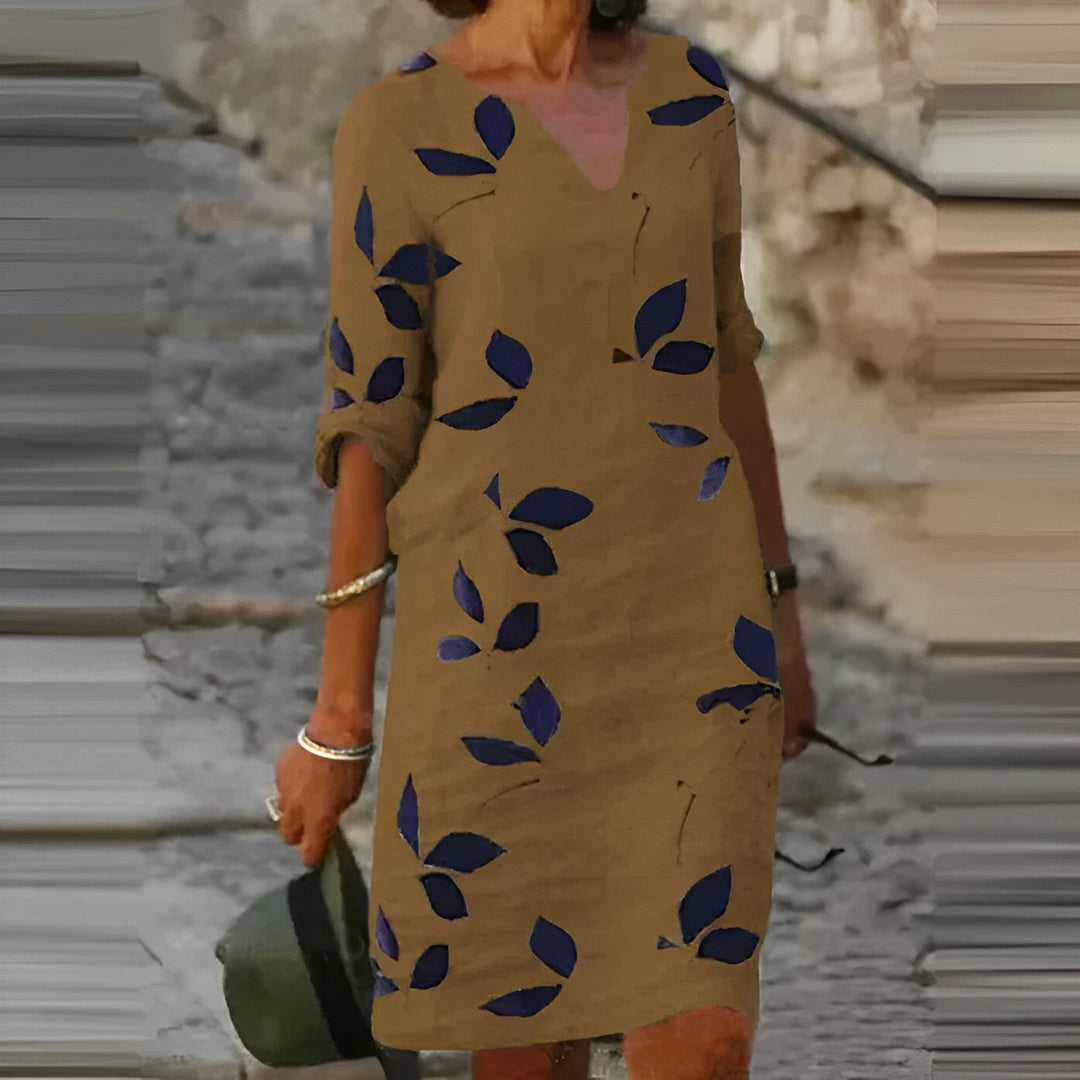 Damen lässiges Kleid mit abstraktem Blattdruck