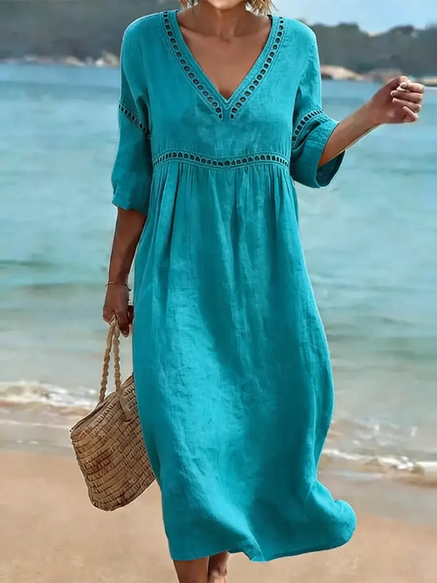 Women's Bohemian Lace Trim Midi Dress
