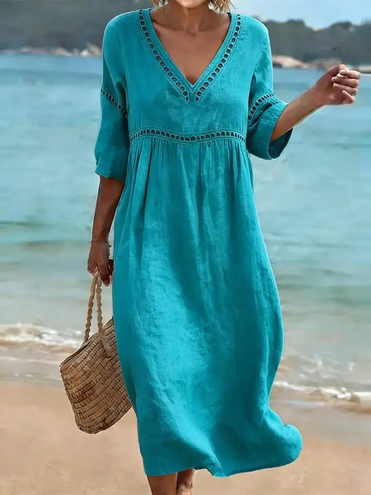 Women's Bohemian Lace Trim Midi Dress
