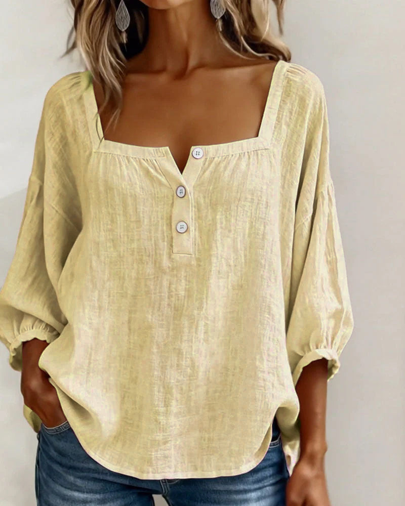 Women's Relaxed Square-Neck Button Detail Blouse