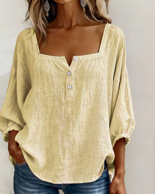 Women's Relaxed Square-Neck Button Detail Blouse