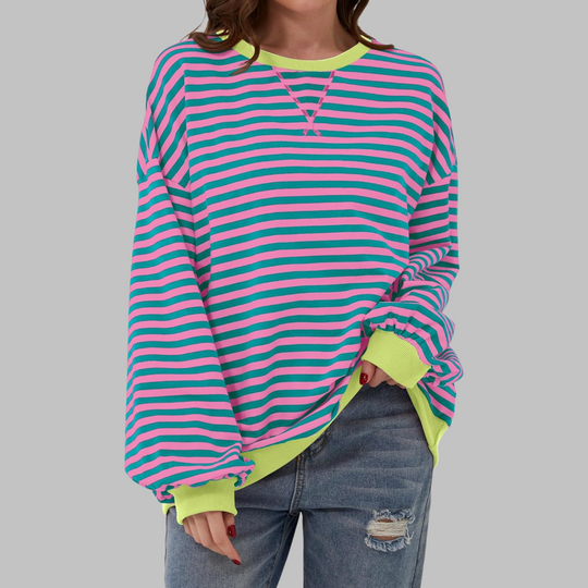 Women's Oversized Striped Crew Neck Sweatshirt