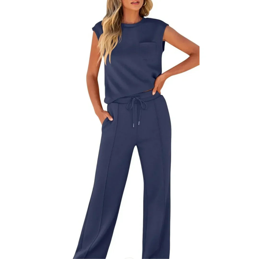 Women's Casual Sleeveless Top & Wide Leg Lounge Pants Set
