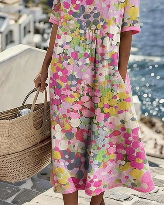 Damen Midikleid mit abstraktem Blumenmuster