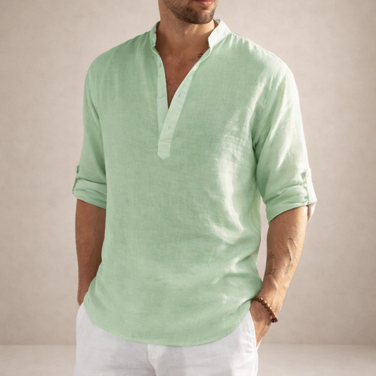 Men's Casual Linen-Blend Henley Shirt
