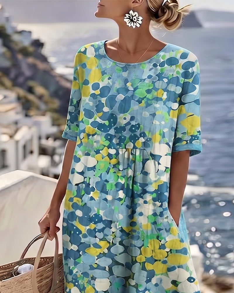 Damen Midikleid mit abstraktem Blumenmuster