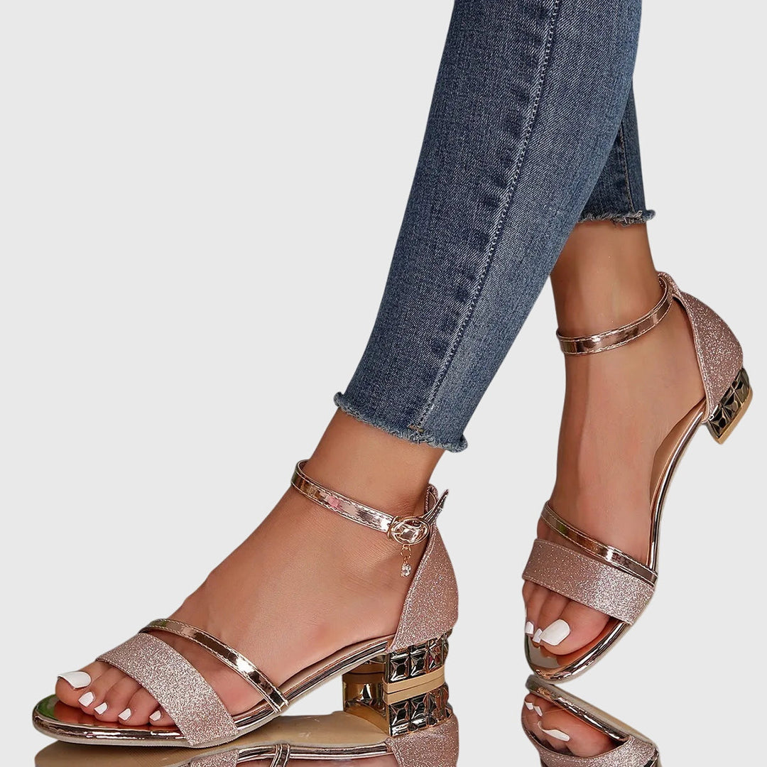 Women's Glitter Strap Block Heel Evening Sandals
