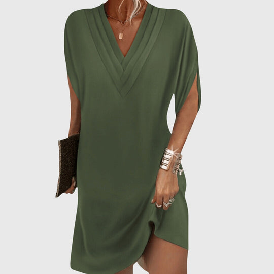 Women's Elegant V-Neck Batwing Mini Dress