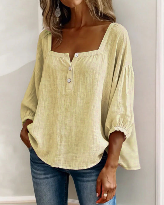 Women's Relaxed Square-Neck Button Detail Blouse