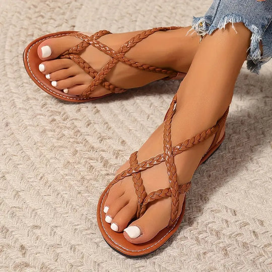 Damen geflochtene Riemchen flache Sandalen
