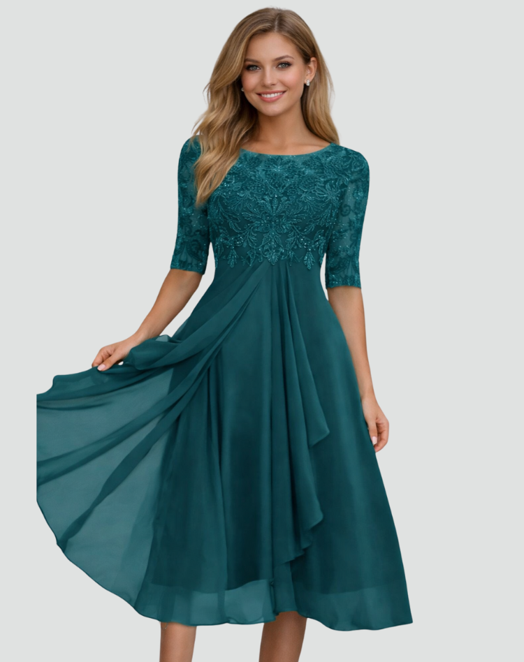 Women's Floral Lace Overlay Midi Dress