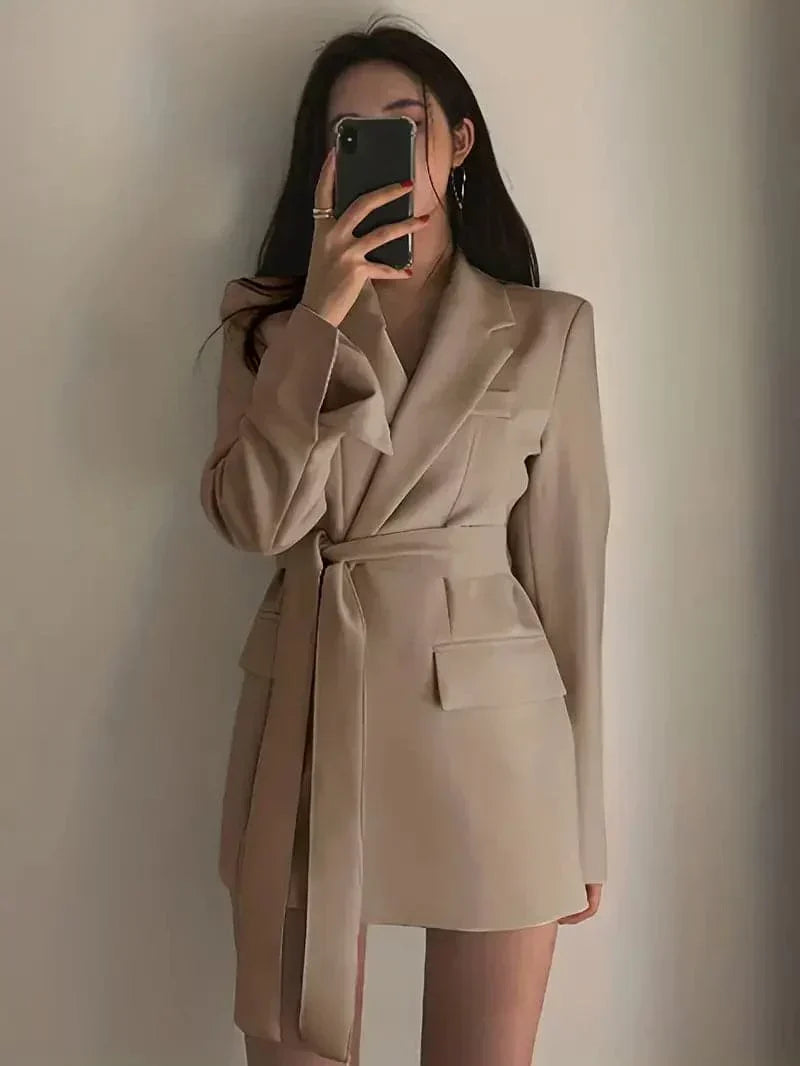 Damen Gürteldesign Wickel Blazer Kleid