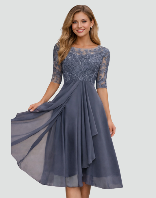 Women's Floral Lace Overlay Midi Dress