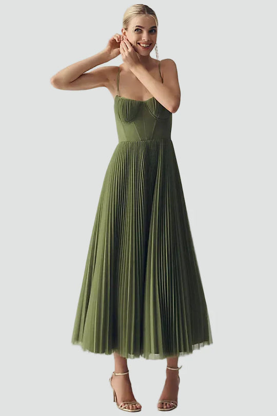 Damen anmutiges Midikleid mit plissiertem Korsett  