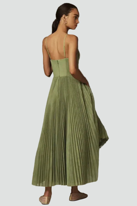 Damen anmutiges Midikleid mit plissiertem Korsett  