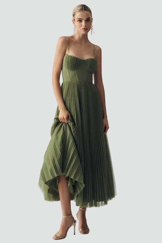 Damen anmutiges Midikleid mit plissiertem Korsett  