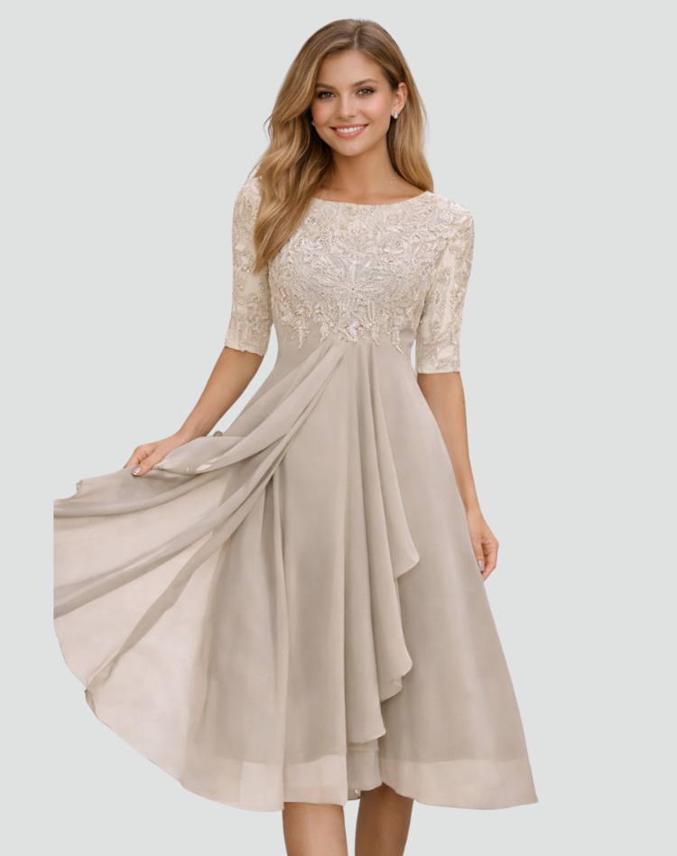 Women's Floral Lace Overlay Midi Dress