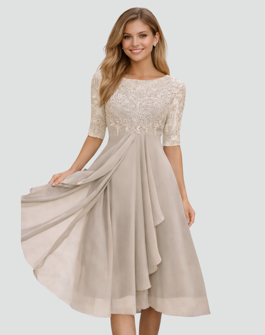 Women's Floral Lace Overlay Midi Dress