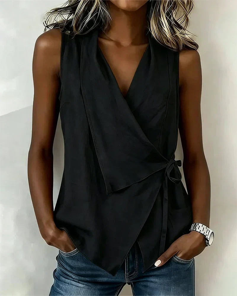 Women's Sleeveless Wrap-Front Tie Blouse