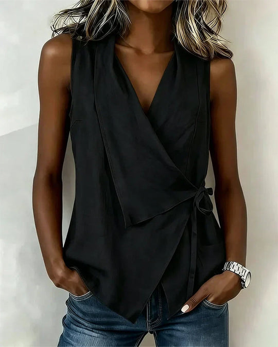 Women's Sleeveless Wrap-Front Tie Blouse