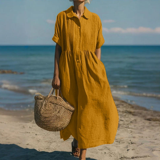Women's Button Front Collared Maxi Shirt Dress