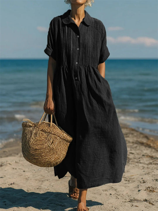 Women's Button Front Collared Maxi Shirt Dress