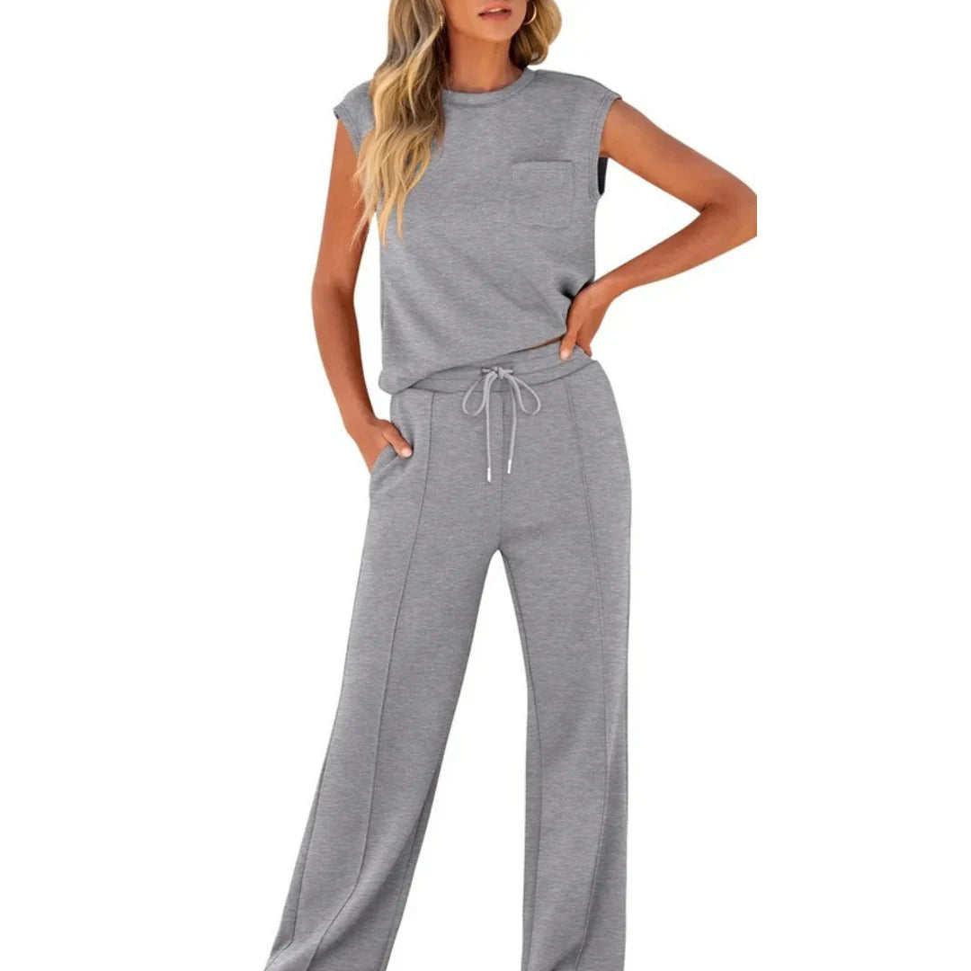 Women's Casual Sleeveless Top & Wide Leg Lounge Pants Set