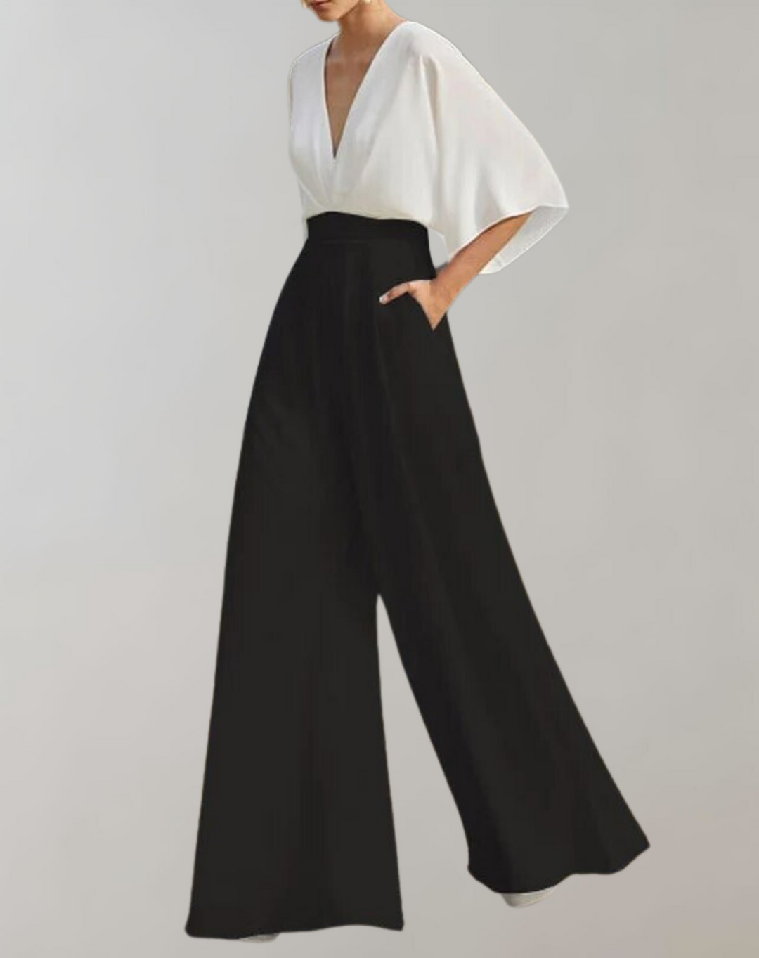 Women's Elegant V-Neck Wide Leg Cape Sleeve Jumpsuit