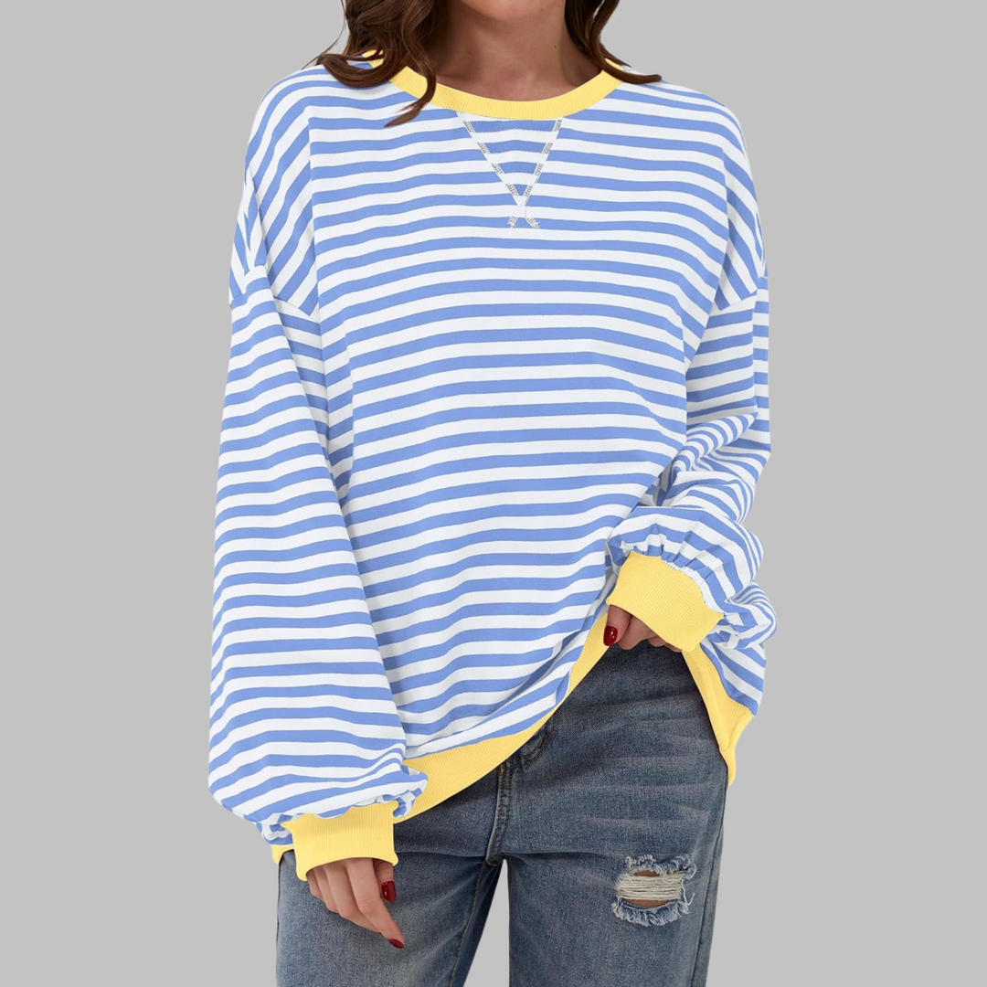 Women's Oversized Striped Crew Neck Sweatshirt