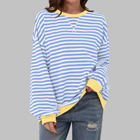 Women's Oversized Striped Crew Neck Sweatshirt