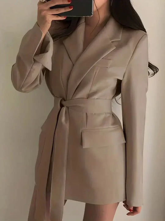 Damen Gürteldesign Wickel Blazer Kleid