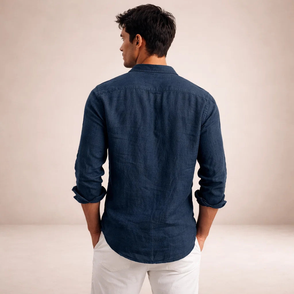 Men's Casual Linen-Blend Button-Up Shirt