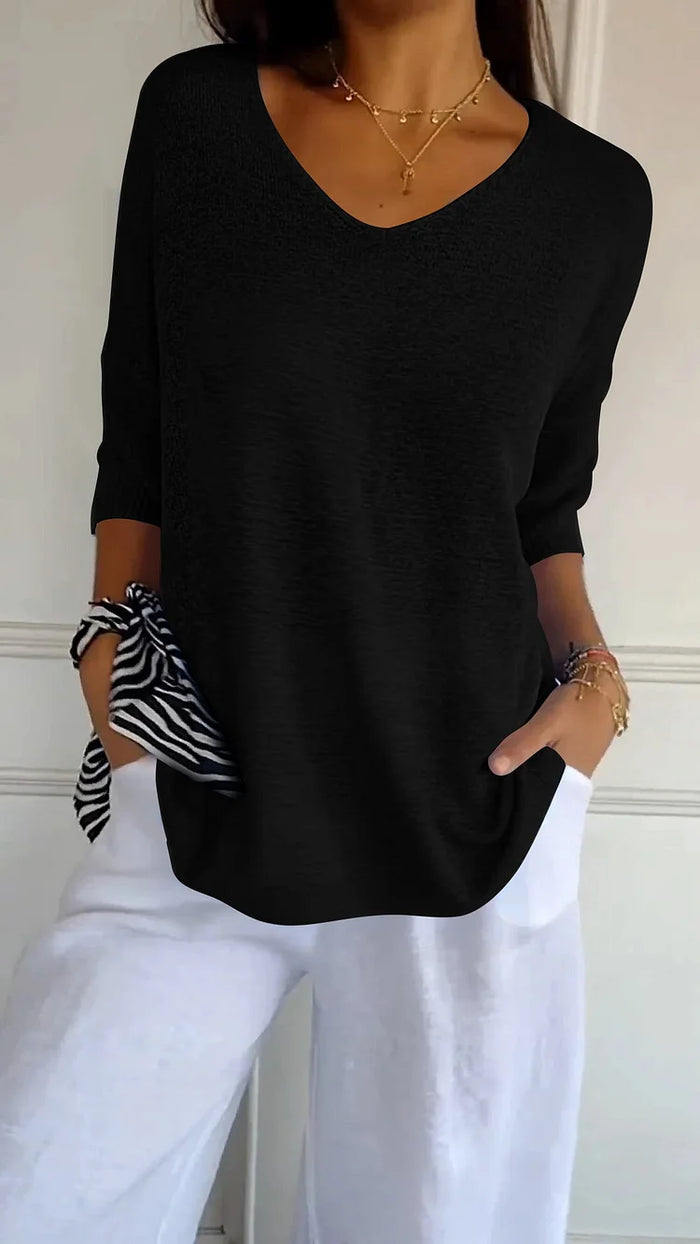 Women's Casual Textured V-Neck Knit Blouse