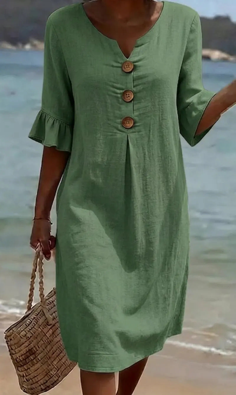 Damen Midi-Kleid mit Knopfdetails und luftigem Schnitt