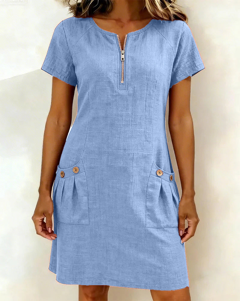 Damen Freizeitkleid mit Reißverschluss und Taschen