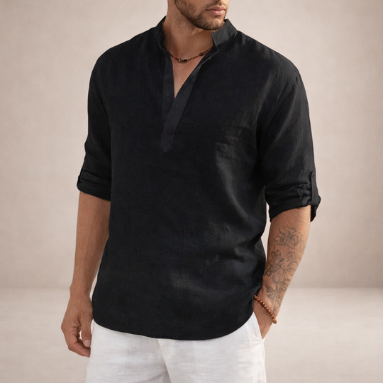 Men's Casual Linen-Blend Henley Shirt